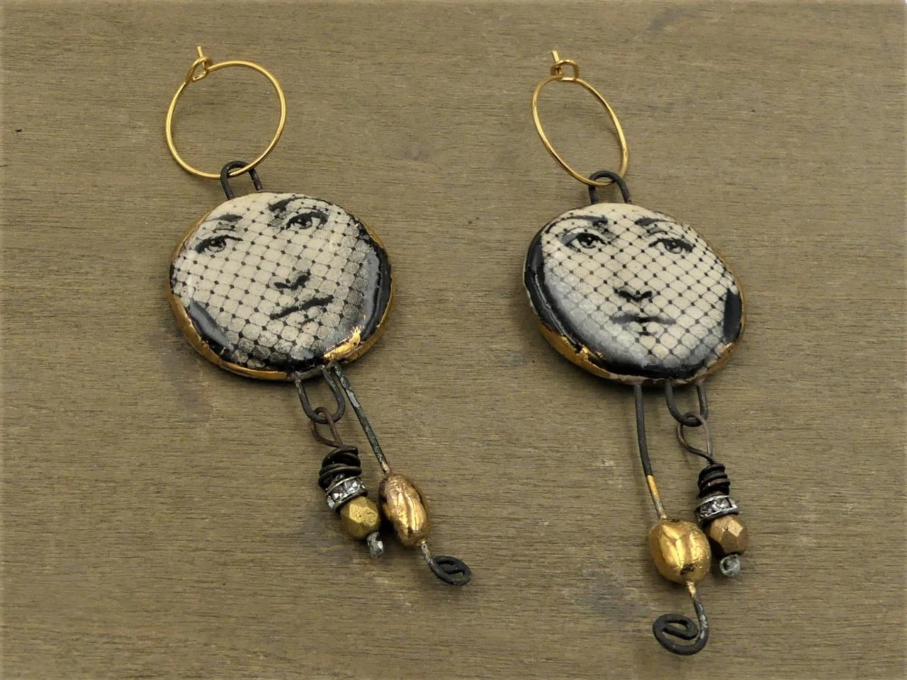 Pendientes originales, hechas a mano, cerámica, disco con strass – photo 3